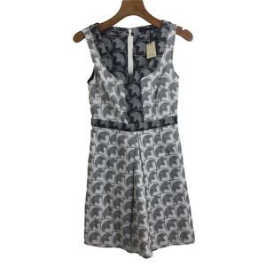Trina Turk Lucinda Sleeveless Split Neck A-Line Dress White Black Gray 4 NWT